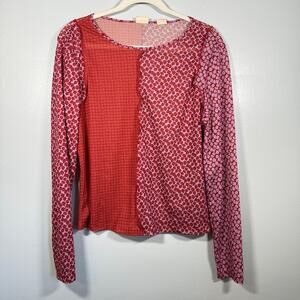 Levi’s Mesh Patchwork Long Sleeve Top XL Sheer Floral Geometric Print Y2K